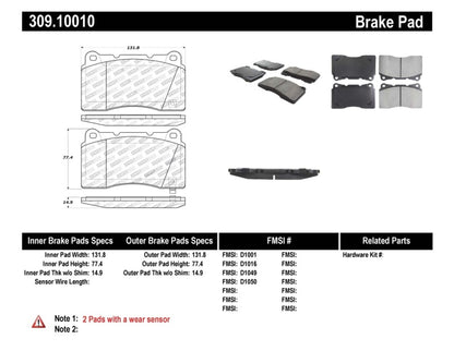 STOPTECH PERFORMANCE 04-07 STI / 03-06 EVO / 08-10 EVO / 10+ CAMARO FRONT BRAKE PADS, 309.10010 - eliteracefab.com