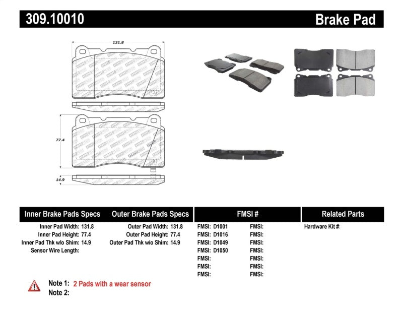 STOPTECH PERFORMANCE 04-07 STI / 03-06 EVO / 08-10 EVO / 10+ CAMARO FRONT BRAKE PADS, 309.10010 - eliteracefab.com