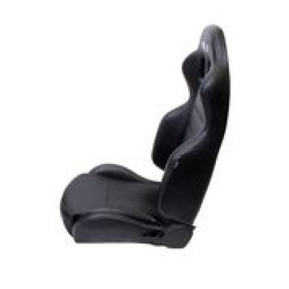 NRG Reclinable Sport Seats (Pair) PVC Leather w/NRG Logo - Black w/White Stitching - RSC-208L/R