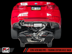 AWE Tuning BMW F3X 28i / 30i Touring Edition Axle-Back Exhaust Single Side - 80mm Black Tips - eliteracefab.com