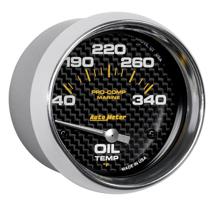 Autometer Marine Carbon Fiber Electric Oil Temperature Gauge 2-5/8in 140-300 Deg F 200765-40