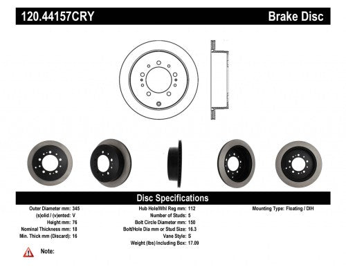 STOPTECH 08-17 TOYOTA LAND CRUISER / 08-17 LEXUS LX REAR PREMIUM CRYO ROTOR, 120.44157CRY - eliteracefab.com