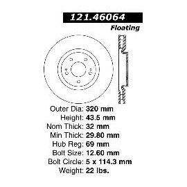 CENTRIC 03-06 EVO 8 & 9 FRONT ROTOR, 121.46064 - eliteracefab.com