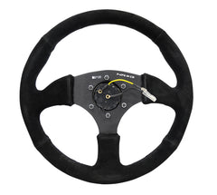 NRG Reinforced Steering Wheel 350mm Sport Suede Racing 2.5 Inch Deep Comfort Grip, 5mm thick matte black spoke - eliteracefab.com