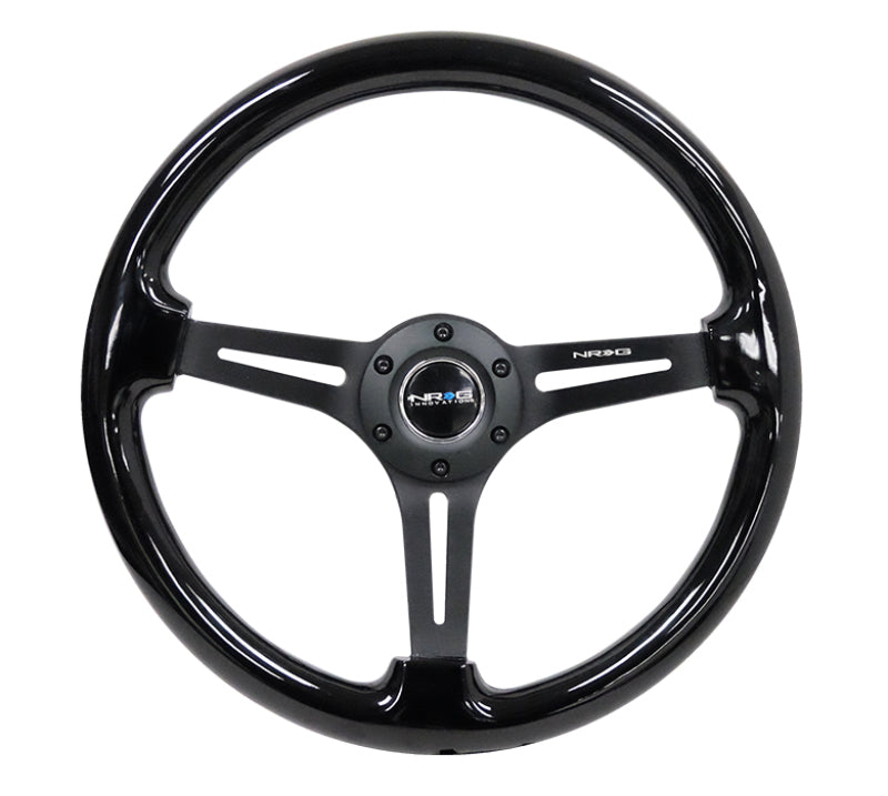 NRG Reinforced Classic Wood Grain Wheel 350mm 3-Spoke Slotted Center Black Black Painted Wood - eliteracefab.com