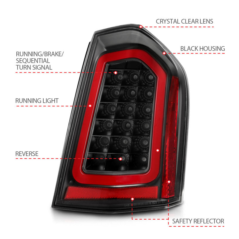 ANZO 11-14 Chrysler 300 LED Taillights Black w/ Sequential - eliteracefab.com