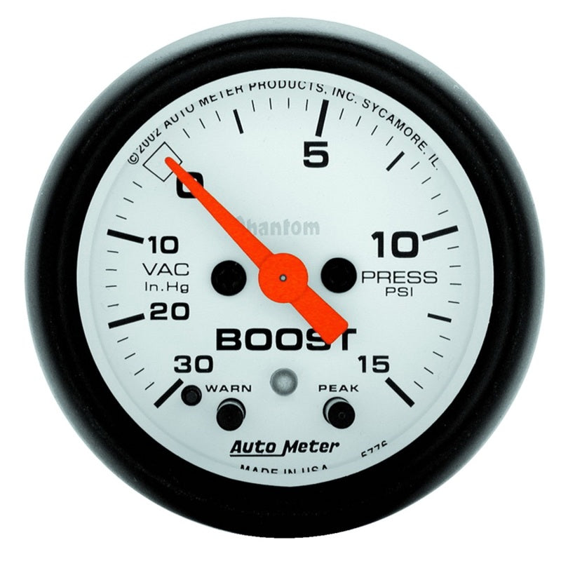 Autometer Phantom 52mm 30 in Hg-Vac/15PSI FS Electronic Vacuum/Boost w/ Peak Memory & Warning Gauge 5776