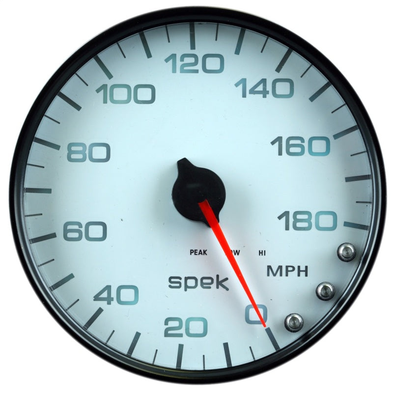 Autometer Spek-Pro Gauge Speedometer 5in 180 Mph Elec. Programmable White/Black P23012