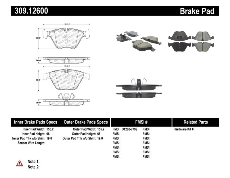 STOPTECH PERFORMANCE BRAKE PADS, 309.12600 - eliteracefab.com