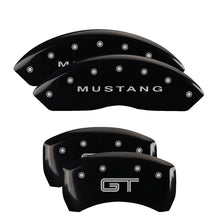 Load image into Gallery viewer, MGP 4 Caliper Covers Engraved Front Mustang Engraved Rear S197/GT Black finish silver ch - eliteracefab.com