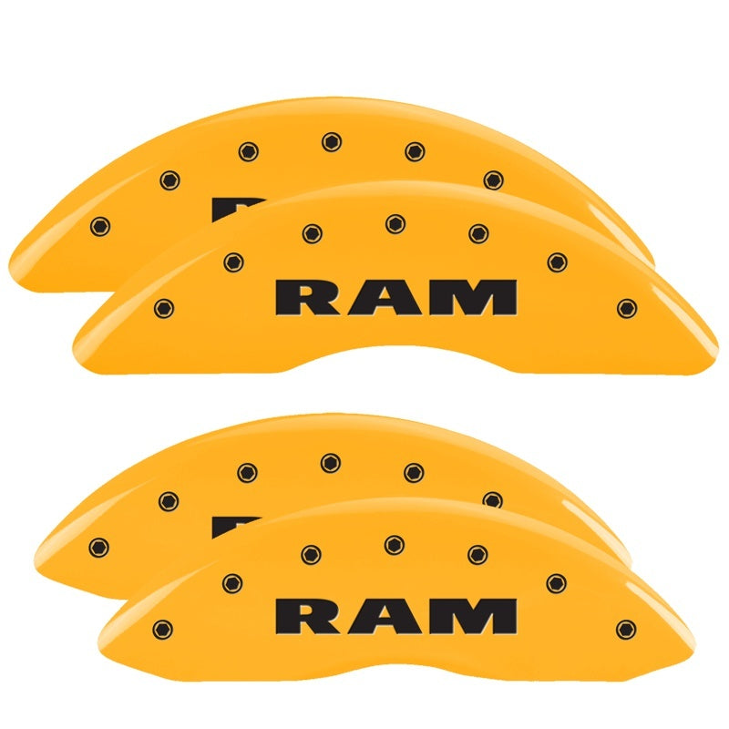 MGP 4 Caliper Covers Engraved Front & Rear Ram Yellow Finish Black Char 2010 Dodge Ram 2500 MGP