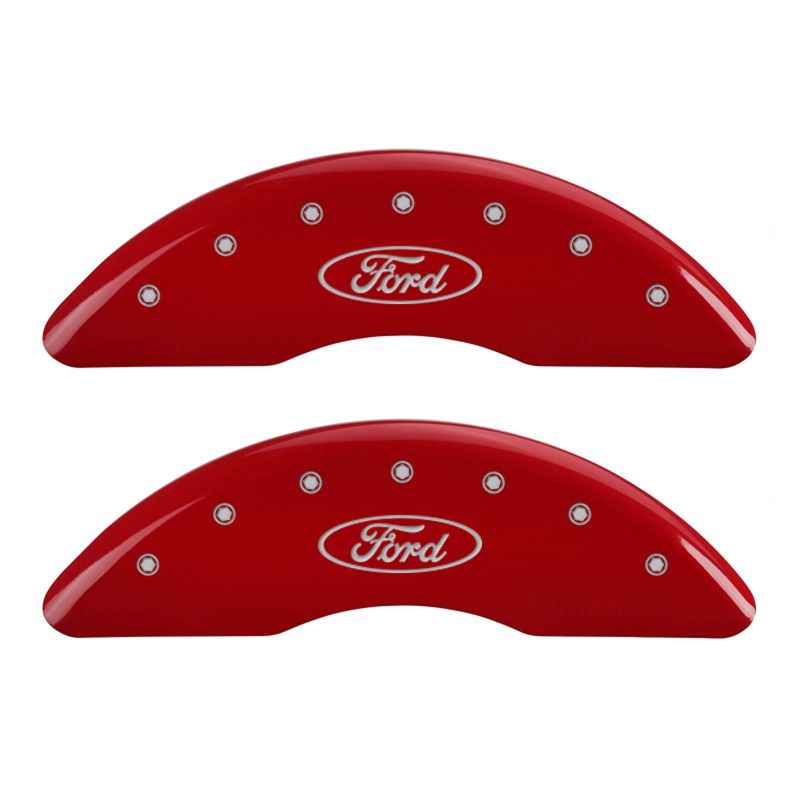 MGP 4 Caliper Covers Engraved Front & Rear Oval logo/Ford Red finish silver ch - eliteracefab.com