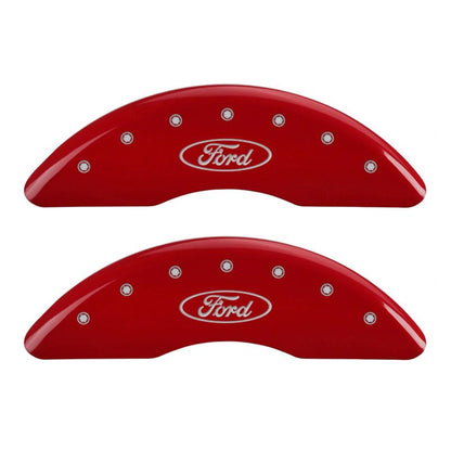 MGP 4 Caliper Covers Engraved Front & Rear Oval logo/Ford Red finish silver ch - eliteracefab.com