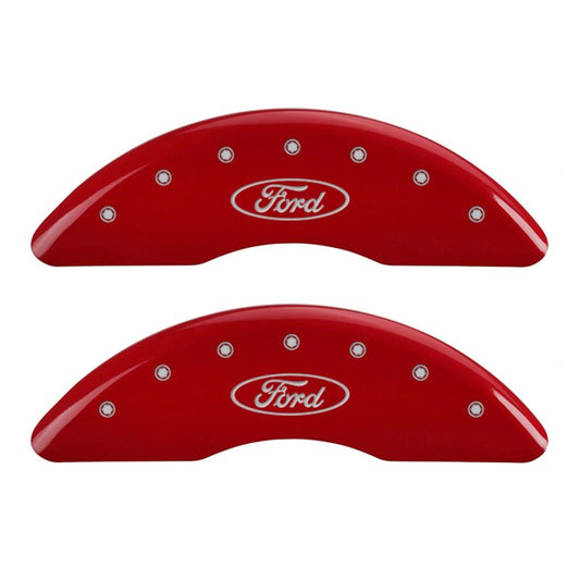 MGP 4 Caliper Covers Engraved Front & Rear Oval logo/Ford Red finish silver ch - eliteracefab.com