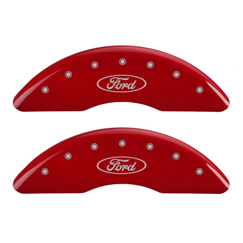 MGP 4 Caliper Covers Engraved Front & Rear Oval logo/Ford Red finish silver ch MGP