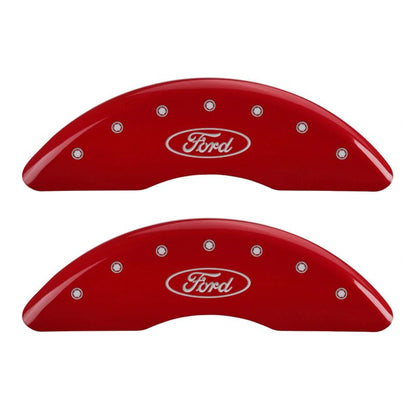 MGP 4 Caliper Covers Engraved Front & Rear Oval logo/Ford Red finish silver ch MGP