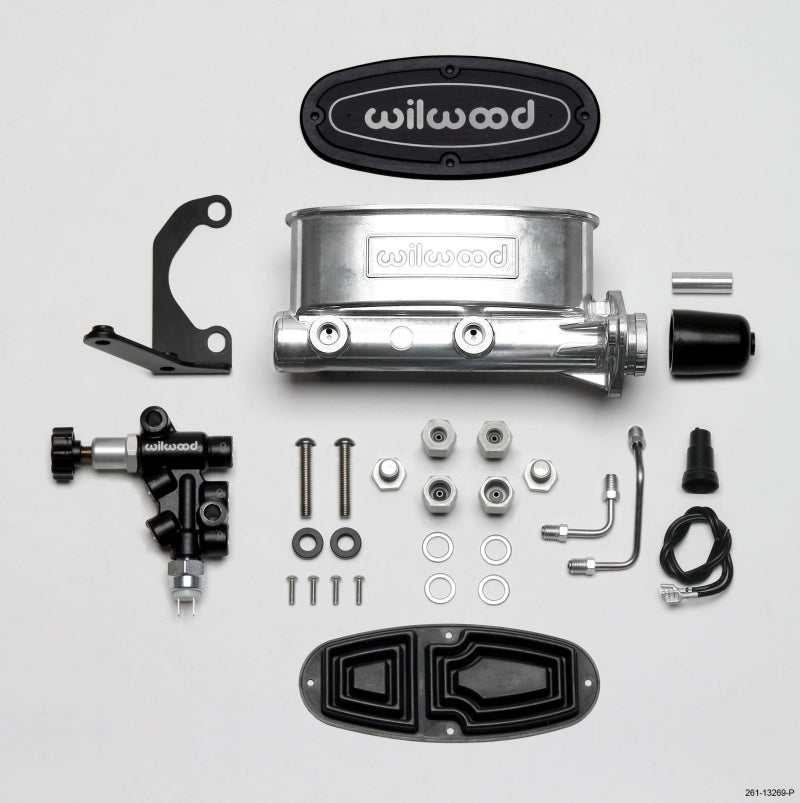 Wilwood HV Tandem M/C Kit w L/H Bracket & Prop Valve - 1in Bore Ball Burnished Wilwood