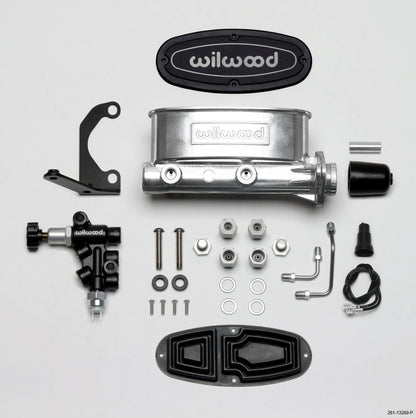 Wilwood HV Tandem M/C Kit w L/H Bracket & Prop Valve - 1in Bore Ball Burnished Wilwood