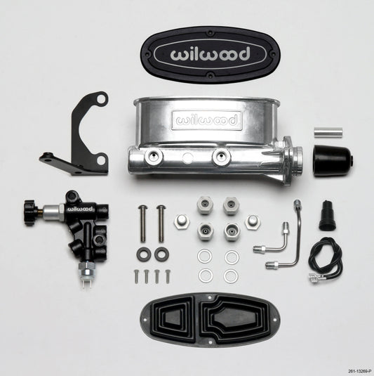 Wilwood HV Tandem M/C Kit w L/H Bracket & Prop Valve - 1in Bore Ball Burnished Wilwood