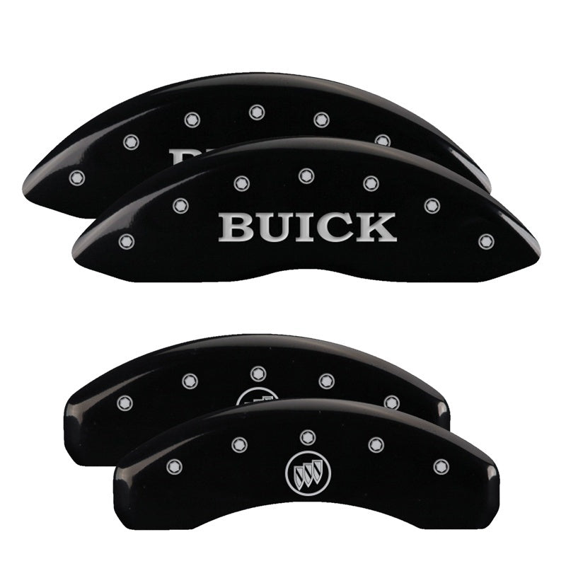 MGP 4 Caliper Covers Engraved Front Buick Engraved Rear Buick Shield Black finish silver ch MGP