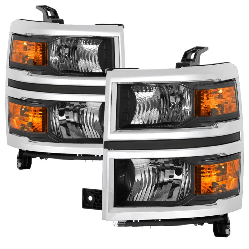 xTune 14-15 Chevy Silverado 1500 (New Body) OEM Style Headlights w/Trim - Blk (HD-JH-CS14-CC-BK) - eliteracefab.com