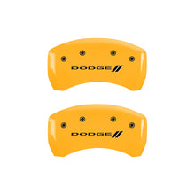 Load image into Gallery viewer, MGP 4 Caliper Covers Engraved Front &amp; Rear With stripes/Dodge Yellow finish black ch MGP