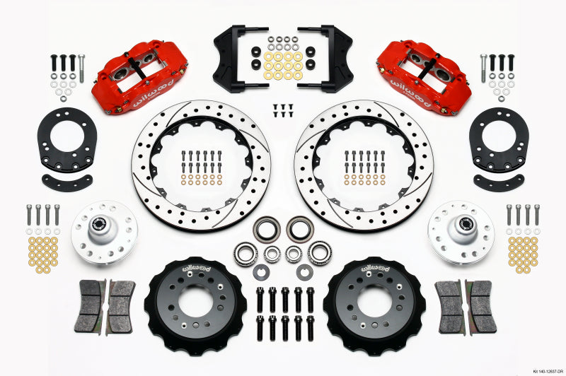 Wilwood Narrow Superlite 6R Front Hub Kit 12.88in Drill Red 1965-1969 Mustang Drum Spindle Wilwood