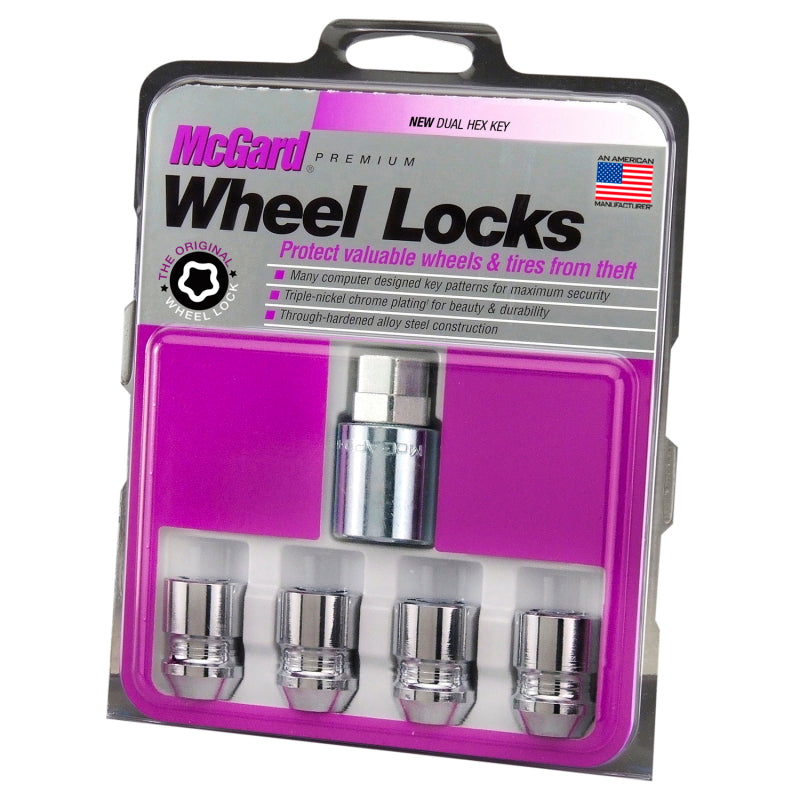 McGard Wheel Lock Nut Set - 4pk. (Cone Seat) M12X1.25 / 19mm & 21mm Dual Hex / 1.28in. L - Chrome - eliteracefab.com