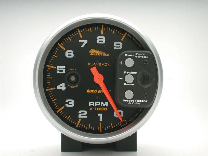 Autometer Pro-Cycle Gauge Tach 5in 9K Rpm Pedestal W/ Rpm Playback Black 19266