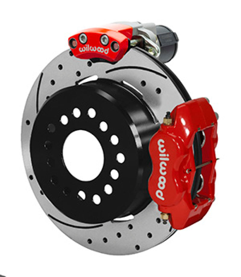 Wilwood Forged Dynalite Rear Electronic Parking Brake Kit - Red Powder Coat Caliper - SRP D/S Rotor Wilwood