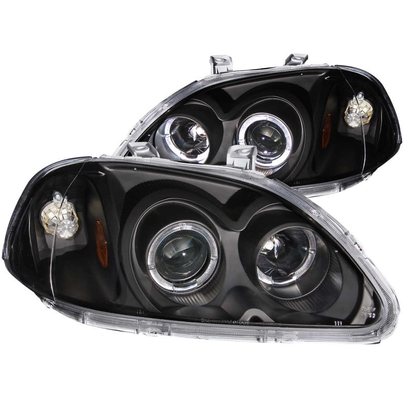 ANZO USA Honda Civic Projector Headlights W/ Halo Black; 1996-1998 - eliteracefab.com