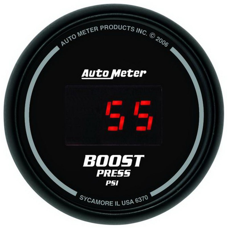 AutoMeter GAUGE; BOOST; 2 1/16in.; 60PSI; DIGITAL; BLACK DIAL W/RED LED - eliteracefab.com