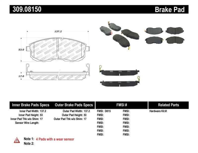 STOPTECH PERFORMANCE 02-05 INFINITI G35 / 07-09 NISSAN ALTIMA/SENTRA / 6/02-05 350Z FRONT BRAKE PA, 309.08150 - eliteracefab.com