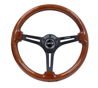 NRG Reinforced Classic Wood Grain Wheel 350mm 3-Spoke Slotted Center Black Brown Painted Wood - eliteracefab.com