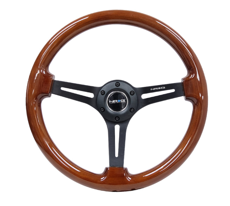 NRG Reinforced Classic Wood Grain Wheel 350mm 3-Spoke Slotted Center Black Brown Painted Wood - eliteracefab.com