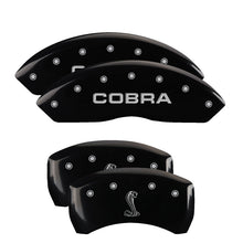 Load image into Gallery viewer, MGP 4 Caliper Covers Engraved Front Cobra Engraved Rear Snake Black finish silver ch MGP