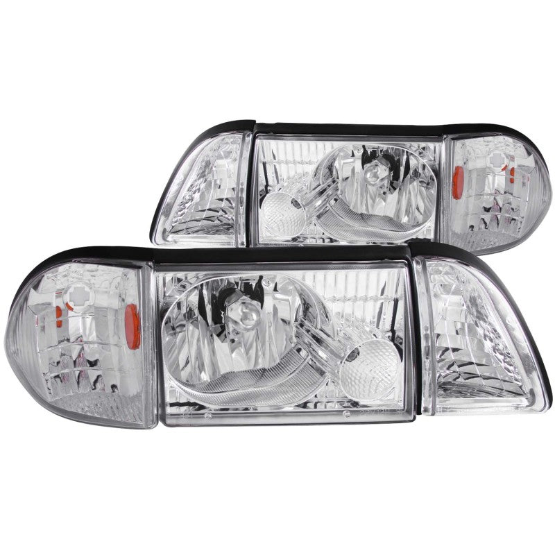 ANZO USA Ford Mustang Crystal Headlights Chrome W/ Corner Lights 2pc; 1987-1993 - eliteracefab.com