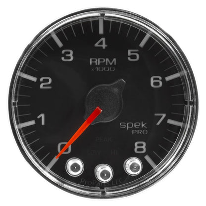 Autometer Spek-Pro Gauge Tach 2 1/16in 8K Rpm W/ Shift Light & Peak Mem Blk/Chrm P334318
