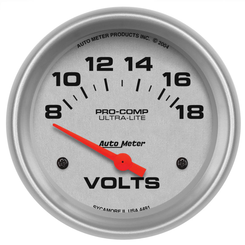 Autometer Ultra-Lite 66.7mm Short Sweep Electric 8-18 Volts Voltmeter - eliteracefab.com