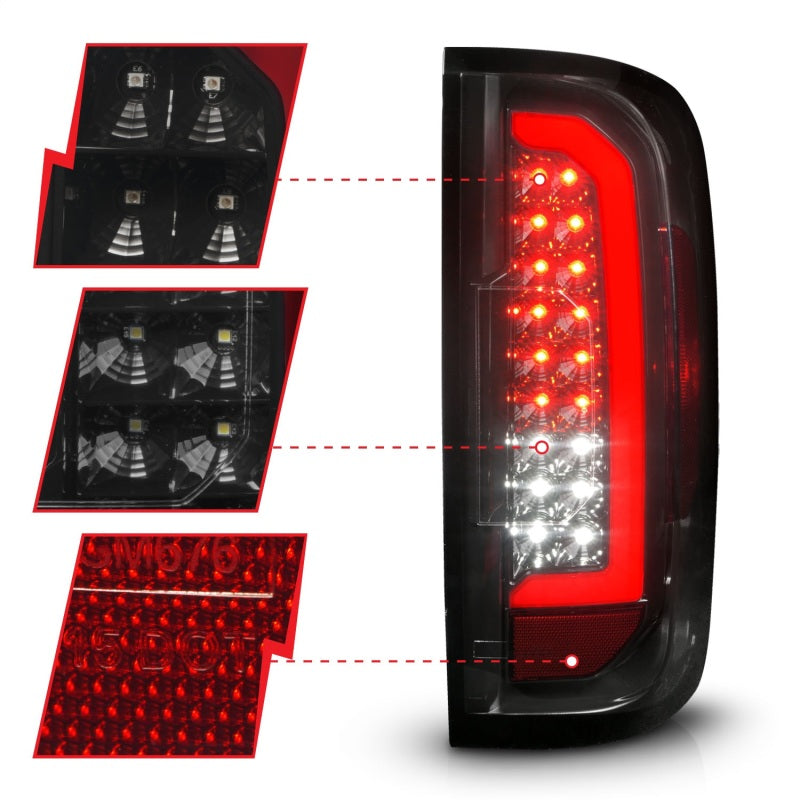 ANZO 15-21 Chevrolet Colorado Full LED Tail Lights w/ Red Lightbar Black Housing Smoke Lens - eliteracefab.com