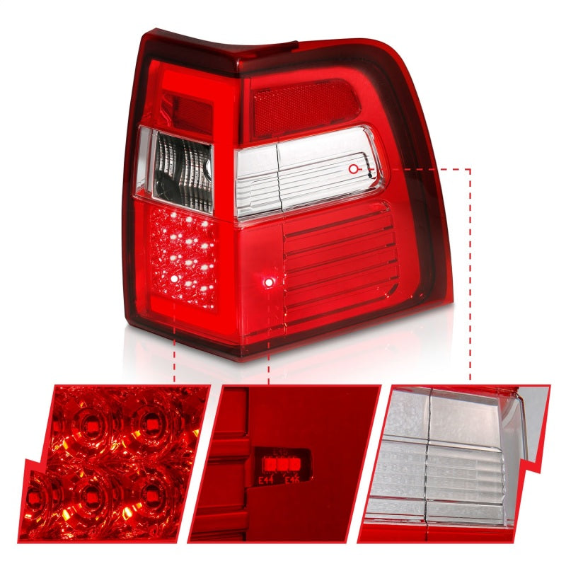ANZO FORD EXPEDITION 07-17 LED C BAR STYLE TAIL LIGHTS CHROME RED/CLEAR LENS W/ SEQUENTIAL SIGNAL - 311410 ANZO