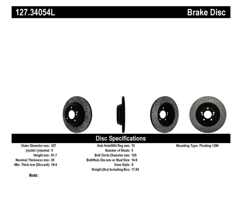 StopTech Slotted and Drilled Rotor BMW Rear Left 127.34054L - eliteracefab.com