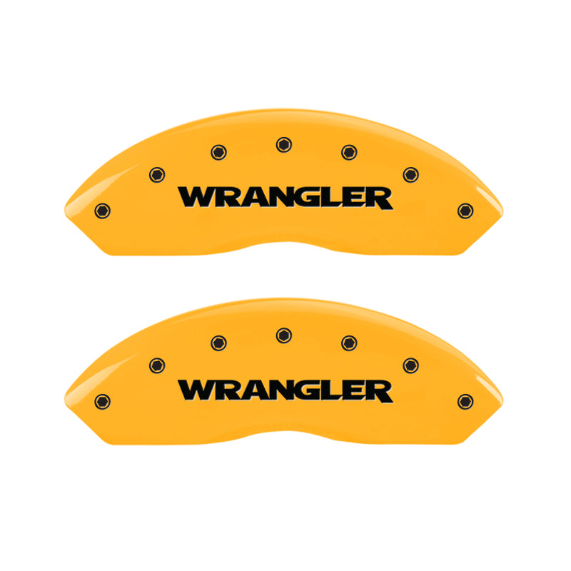 MGP 4 Caliper Covers Engraved Front & Rear Wrangler Yellow Finish Black Char 2003 Jeep Wrangler MGP