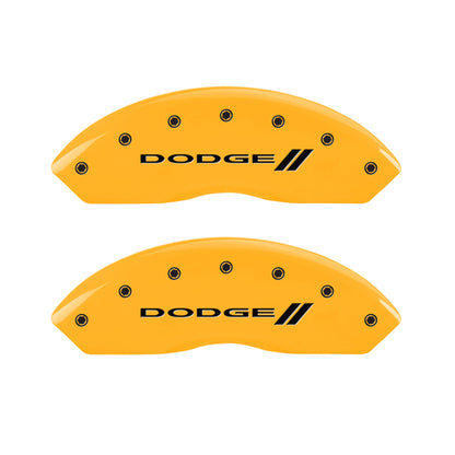 MGP 4 Caliper Covers Engraved Front & Rear With stripes/Dodge Yellow finish black ch MGP