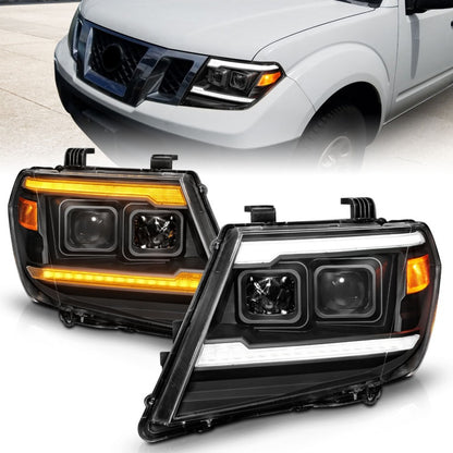 ANZO 09-20 Nissan Frontier Black Projector Plank Style DRL w/ Switchback & Sequential LED DRL ANZO