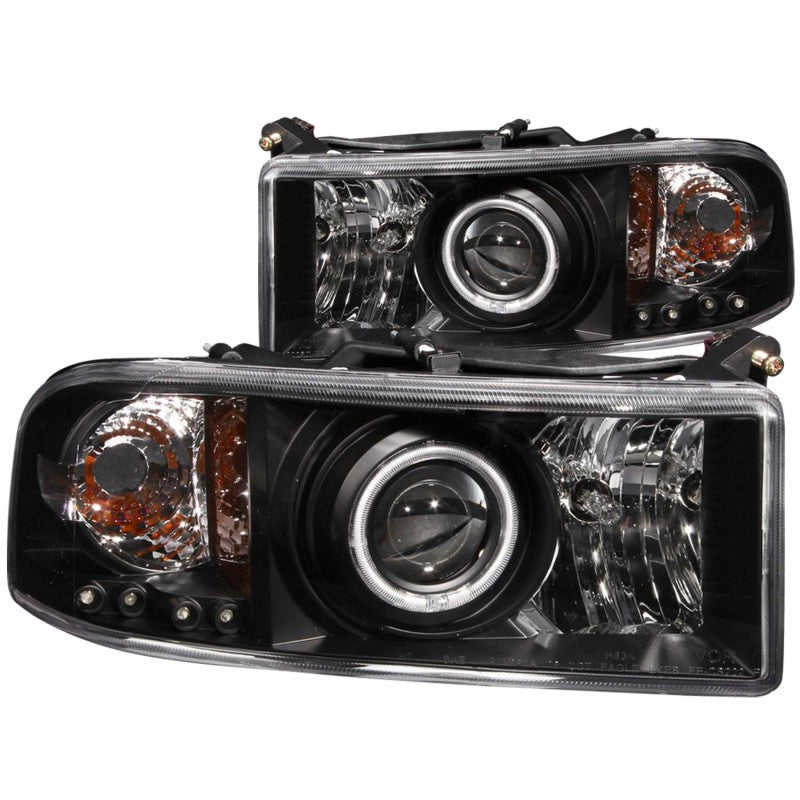 ANZO USA Dodge Ram W/O Sport Package Projector Headlights W/ Halo Black; 1994-2001 - eliteracefab.com