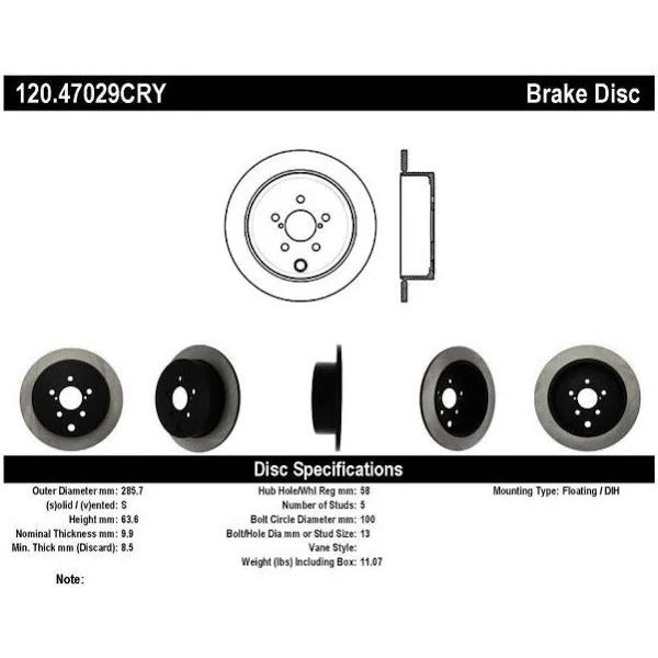 STOPTECH 09-10 SUBARU FORESTER / 08-10 IMPREZA/WRX REAR CRYO-STOP ROTOR, 120.47029CRY - eliteracefab.com