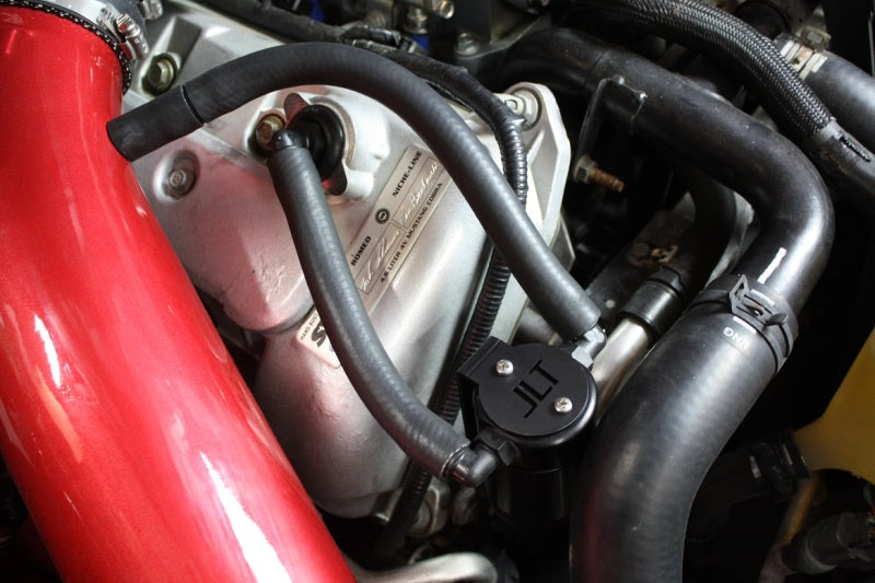 J&L 99-04 Ford Mustang SVT Cobra Passenger Side Oil Separator 3.0 - Black Anodized - eliteracefab.com