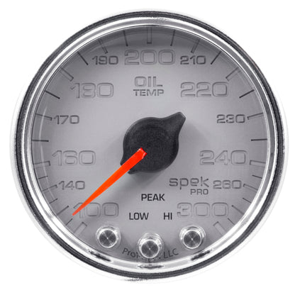 Autometer Spek-Pro Gauge Oil Temp 2 1/16in 300f Stepper Motor W/Peak & Warn Slvr/Chrm P32221