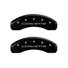 Load image into Gallery viewer, MGP 4 Caliper Covers Engraved Front &amp; Rear C7/Corvette Black finish silver ch MGP